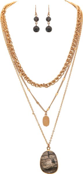 Natural Grey Stone Necklace Set