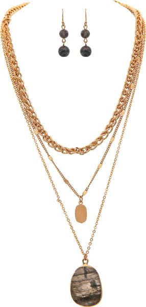 Gold Chain Strand Natural Stone Necklace Set