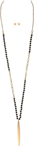 Black Beaded Gold Bar Necklace Set