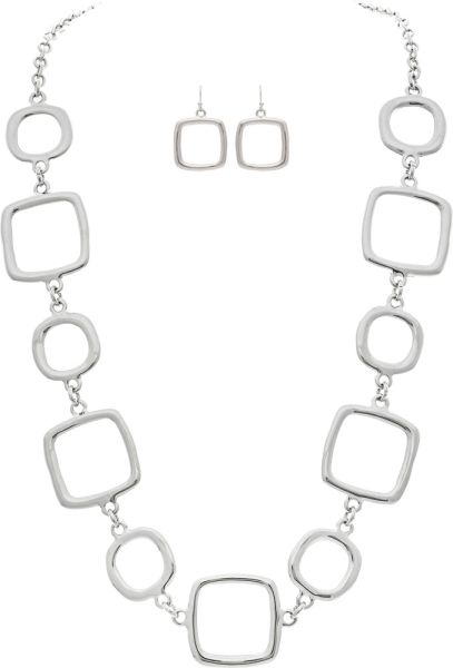 Silver Squares and Circles Necklace Set
