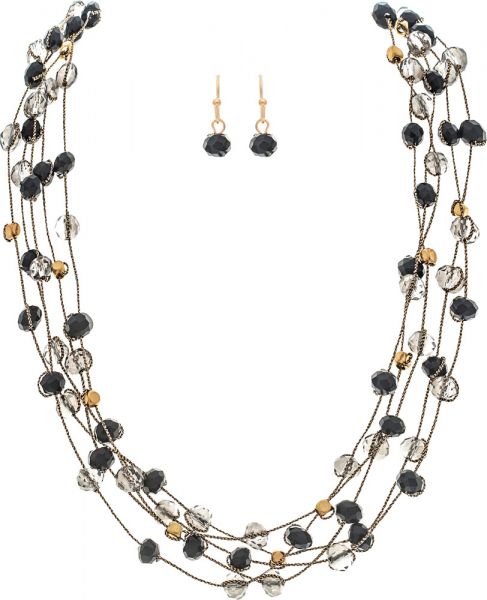 Black Gold Glass Bead Bundle Necklace Set