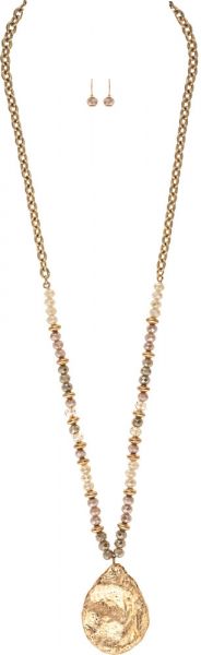 Natural Beaded Pendant Necklace Set