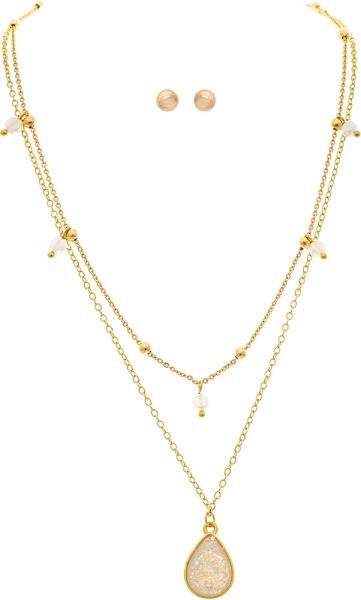 Gold Layered Opal Teardrop Necklace Set