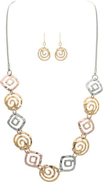 Multimetal Swirl Shape Links Necklace Set