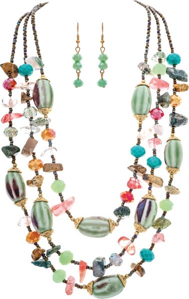 Stone & Ceramic Glass Bead Layered Necklace Set