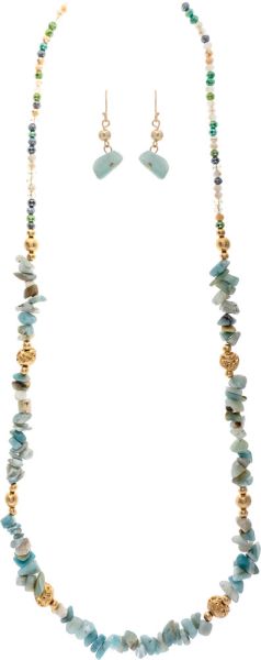 Long Amazonite Beaded Necklace Set