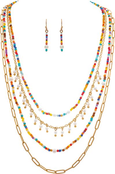 Happy Multicolor Layered Beaded Necklace Set
