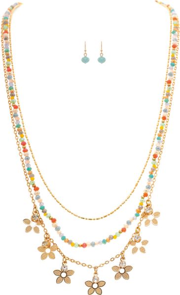 Layered Flower Charms Necklace Set