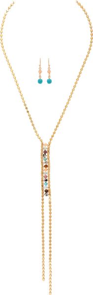 Stone Bead Chain Lariat Necklace Set