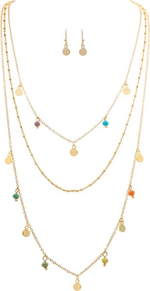 Multicolor Beaded Disc Charms Layer Necklace Set