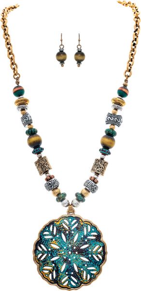 Patina Medallion Beaded Necklace Set