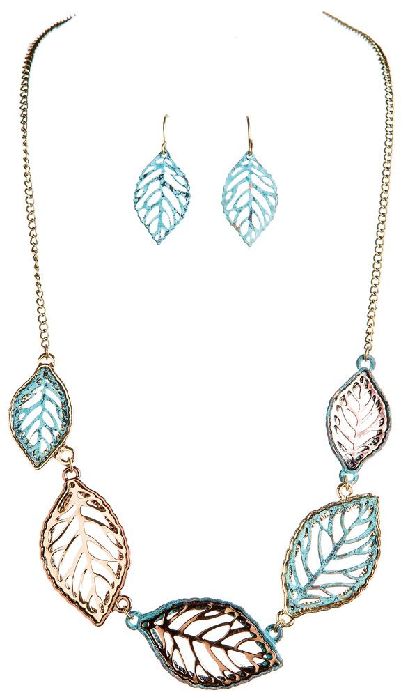 Patina Leaves Necklace Set