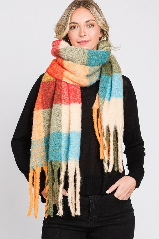 Soft & Cozy Plaid Fringe Scarf