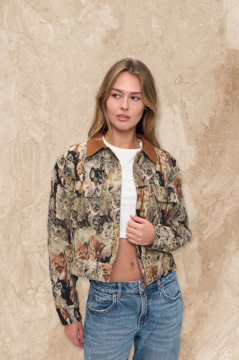 Cat Tapestry Denim Jacket