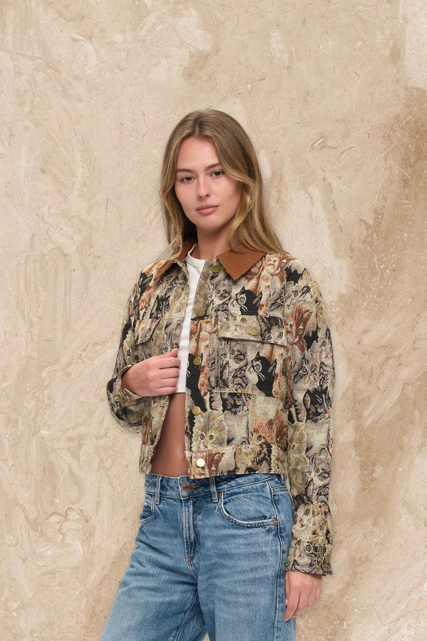 Cat Tapestry Denim Jacket