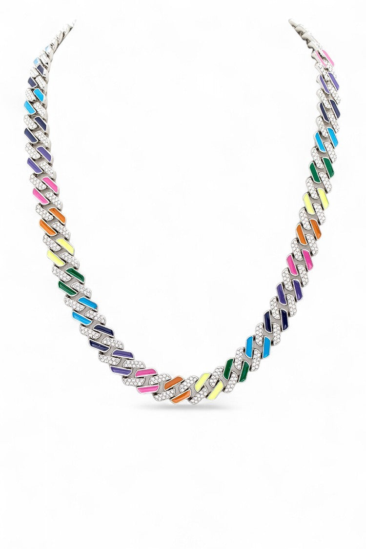 Multi Color Rhinestone Chain Necklace