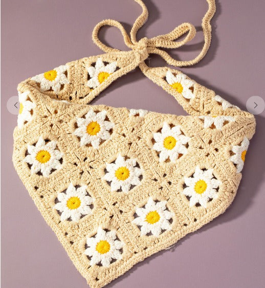 Daisy Knit Crochet Bandana