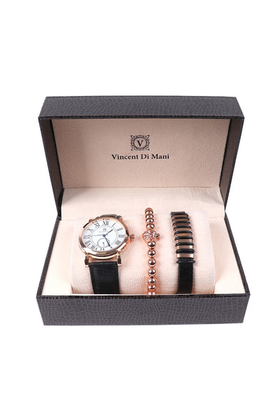 Men's Black Gold Watch & Bracelet Set