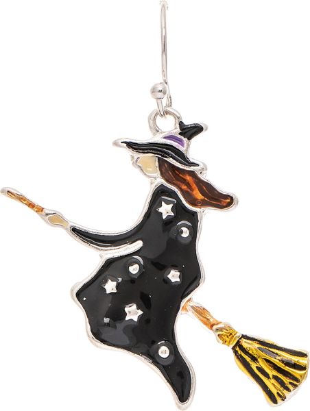 Silver Witch on a Broomstick Earring