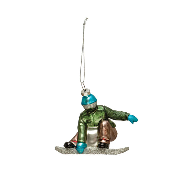 Hand-Painted Glass Snowboarder Ornament