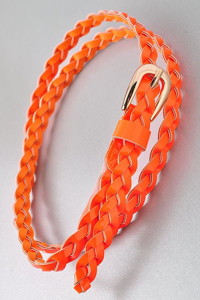Bright Orange Braided Leather Belt