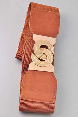 Wide Strech Belt with Circle Buckle