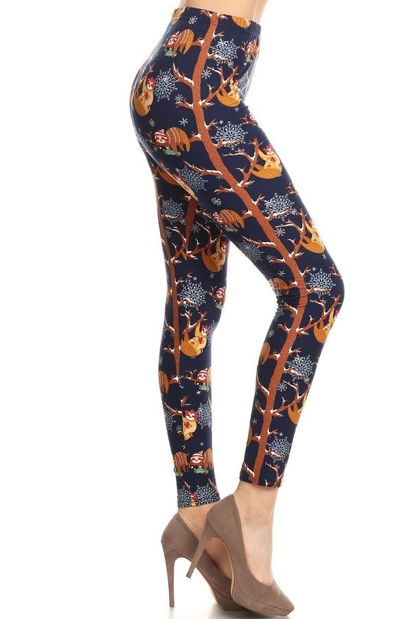 Plus Size Christmas Sloth Print Leggings