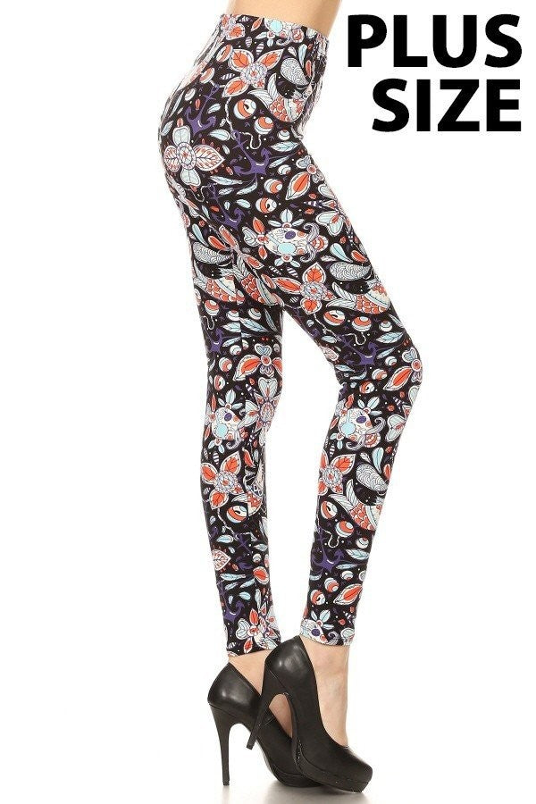 Plus Size Skull & Koi Print Leggings