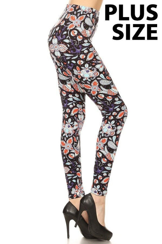 Plus Size Skull & Koi Print Leggings