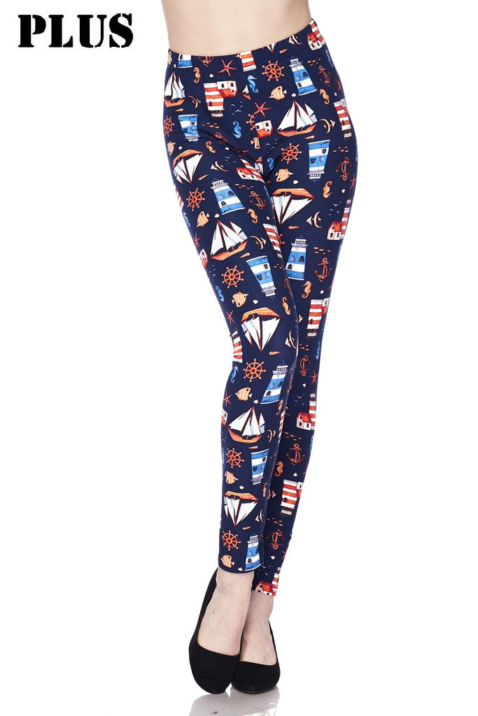 Plus Size Lighthouse & Anchor Print Leggings