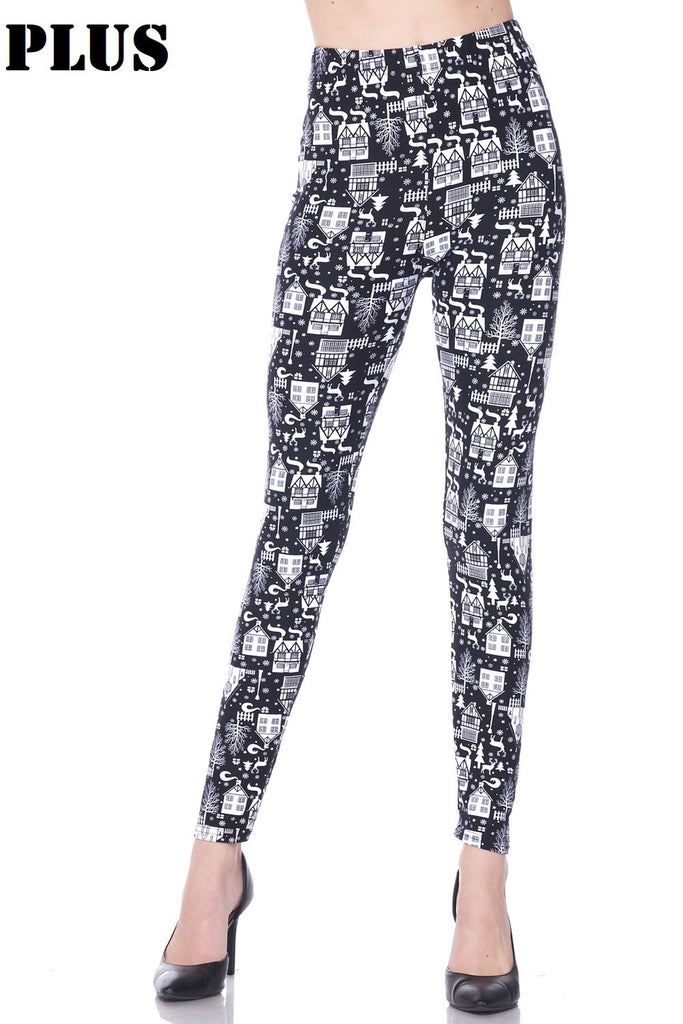 Plus Size Winter Town Leggings