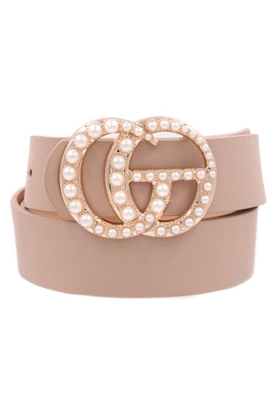 Cream Pearl Buckle Faux Leather Belt