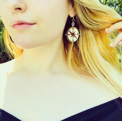 Wooden Compass Earrings