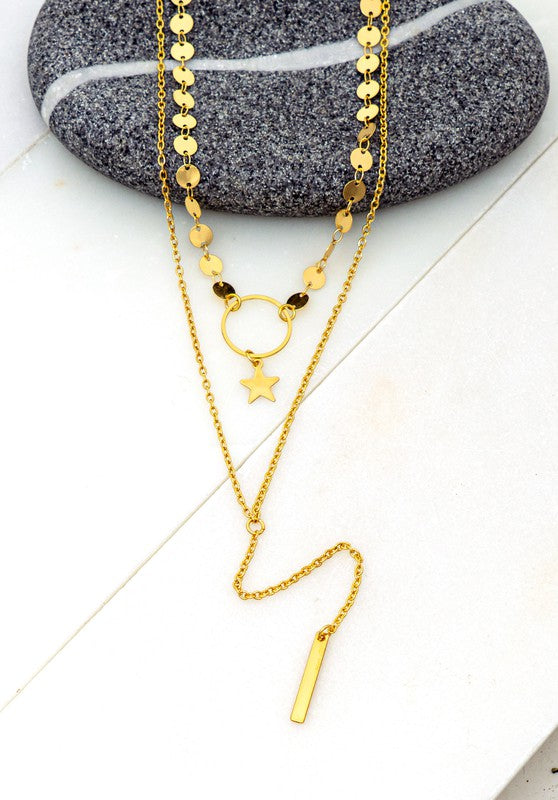 Layered Star Drop Y Necklace