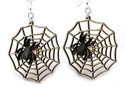 Wooden Spider Web Earrings