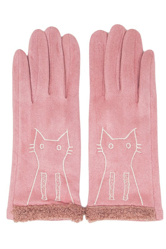Embroidery Cat Smart Touch Gloves