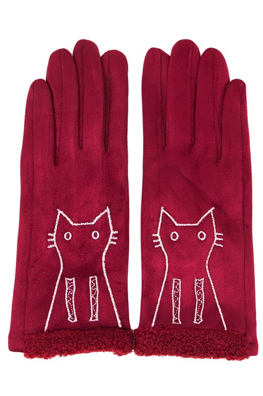 Embroidery Cat Smart Touch Gloves
