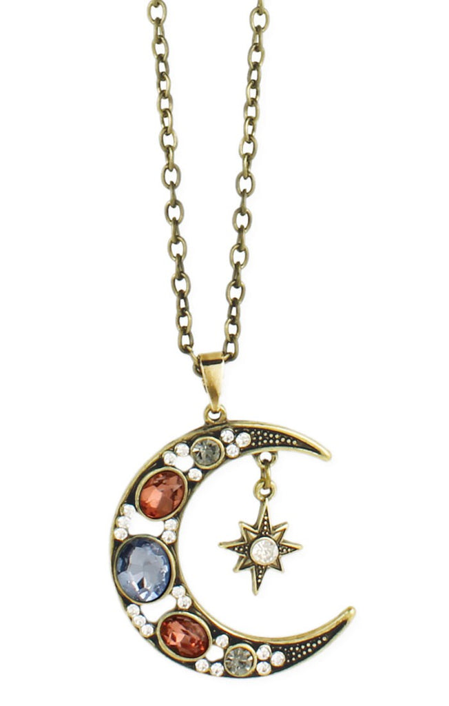 Jeweled Moon Star Long Necklace