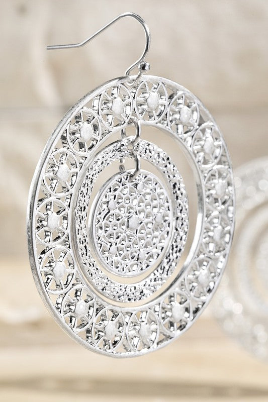 Round Filigree Hammered Metal Earrings