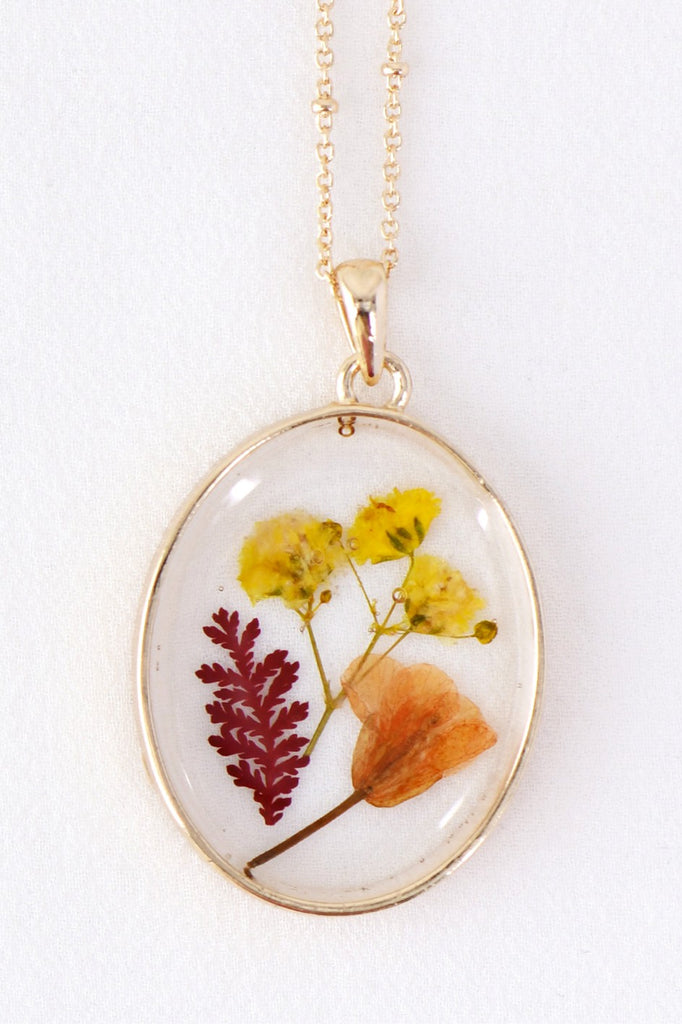 Real Pressed Dried Flower Botanical Resin Necklace