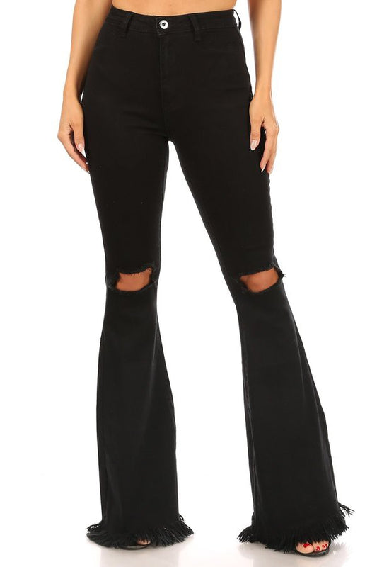90's Black Flare Distressed Jeans