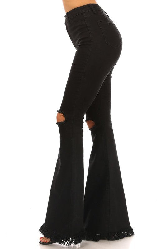 90's Black Flare Distressed Jeans