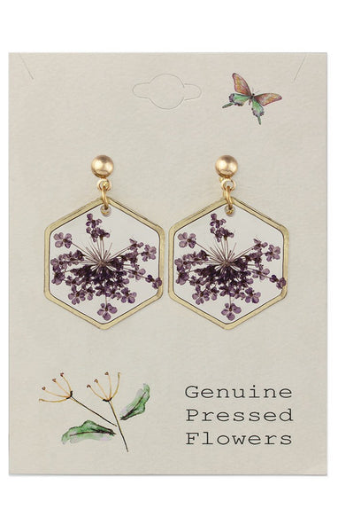 Hexagon Dried Flower Earrings