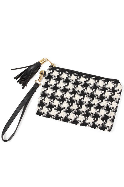 Houndstooth Pouch Bag With Wristlet