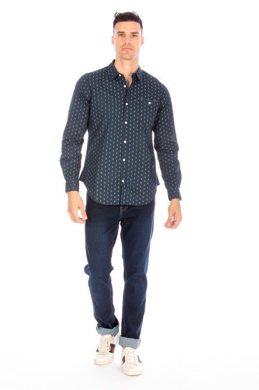 Men's Navy Long Sleeve Button Up
