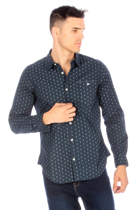 Men's Navy Long Sleeve Button Up