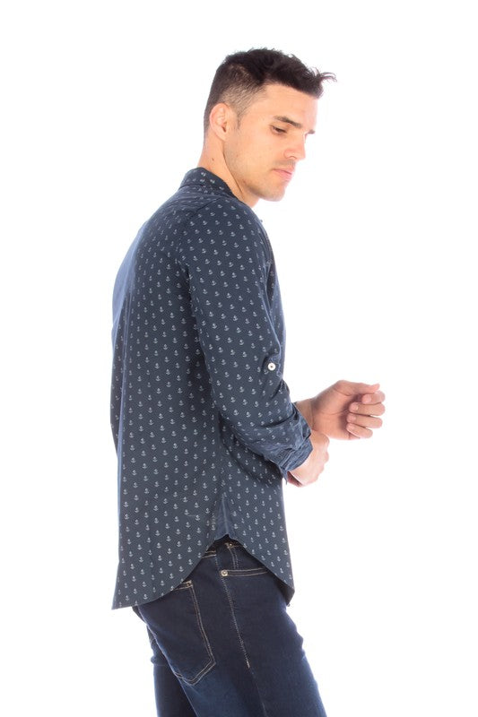 Men's Navy Long Sleeve Button Up