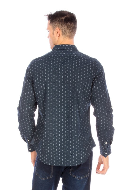Men's Navy Long Sleeve Button Up
