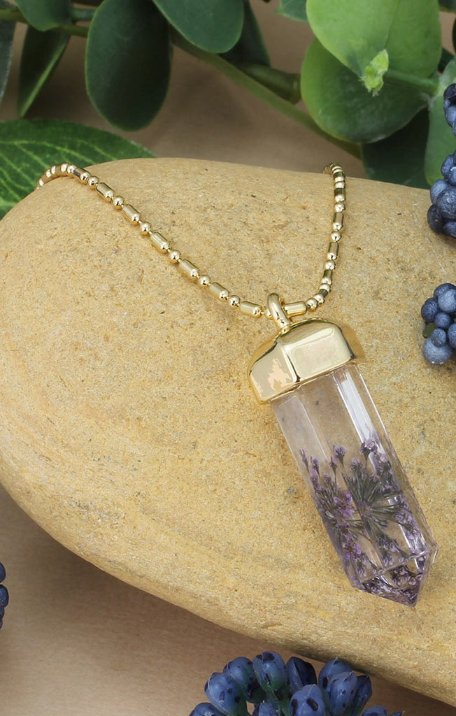 Dried Lavender Crystal Necklace