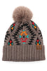 C.C Soft Aztec Pattern Beanie with Faux Fur Pom